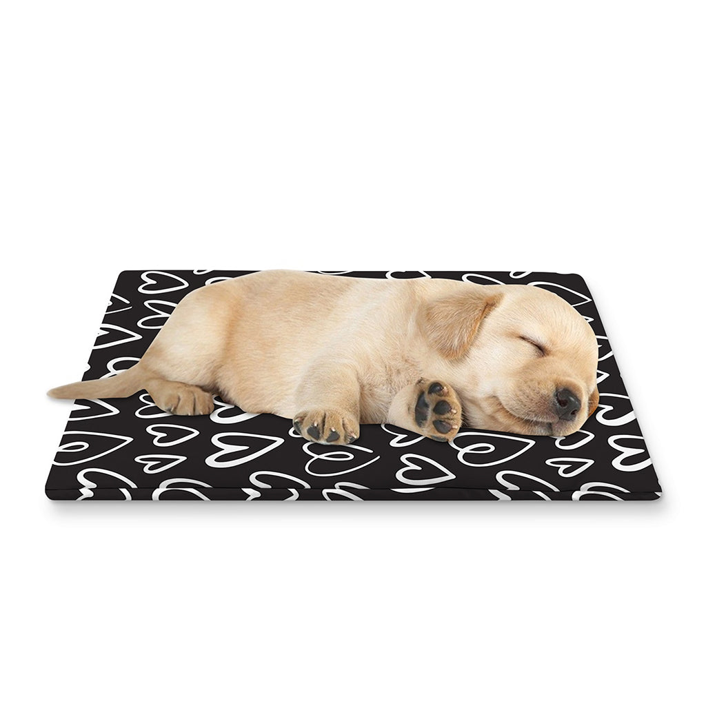 Cute Black And White Heart Pattern Print Pet Cooling Mat Cover