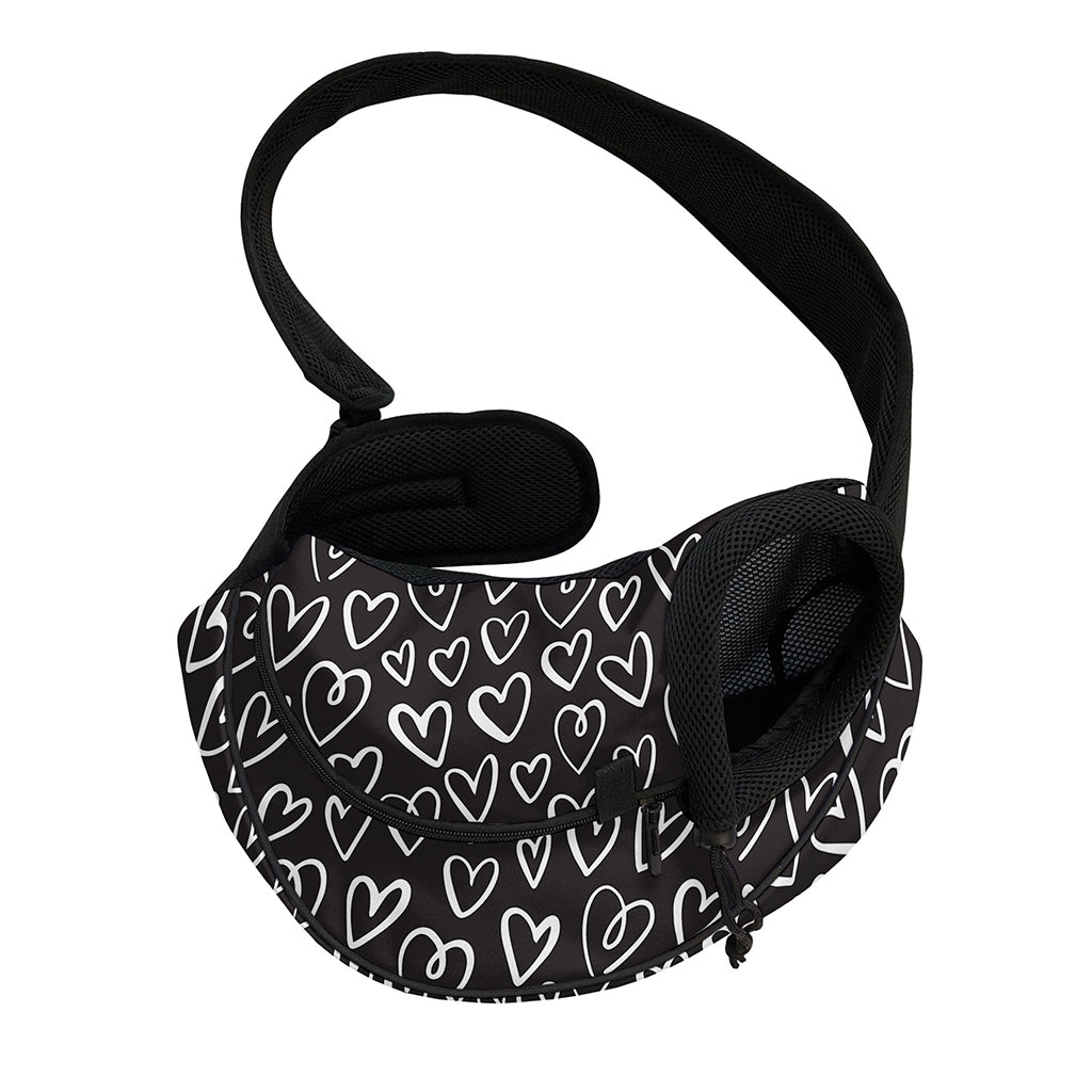 Cute Black And White Heart Pattern Print Pet Sling Carrier