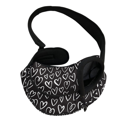 Cute Black And White Heart Pattern Print Pet Sling Carrier