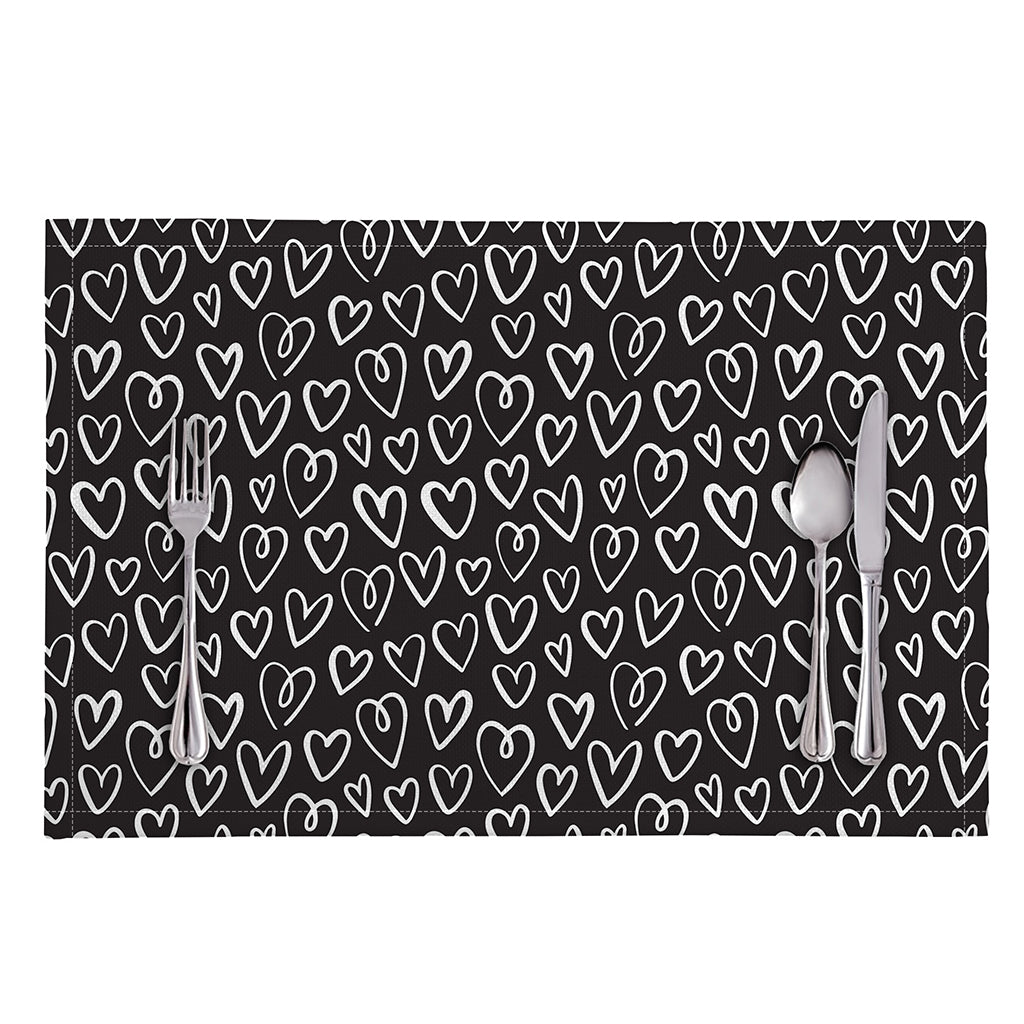Cute Black And White Heart Pattern Print Placemat