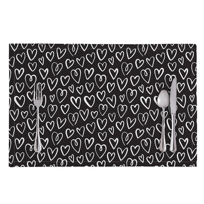 Cute Black And White Heart Pattern Print Placemat