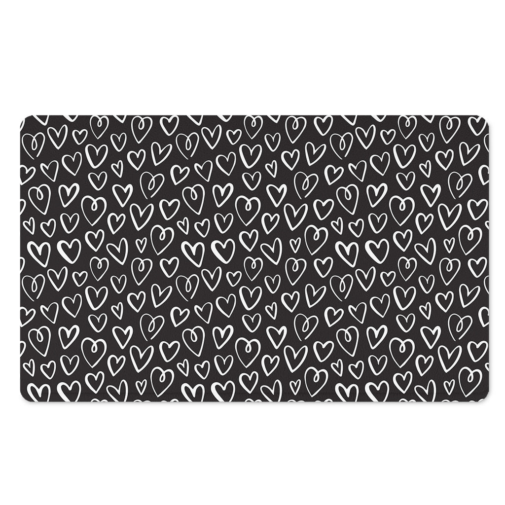Cute Black And White Heart Pattern Print Polyester Doormat