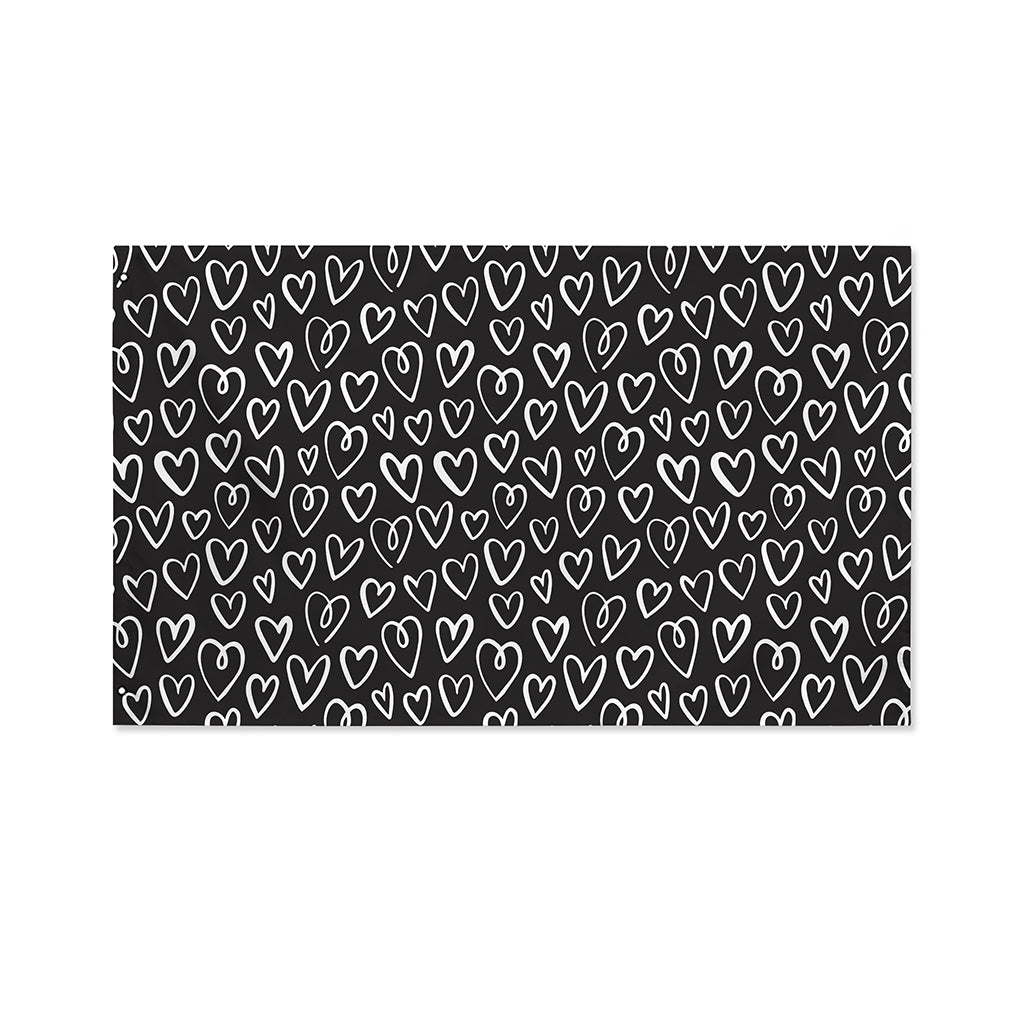 Cute Black And White Heart Pattern Print Polyester Flag