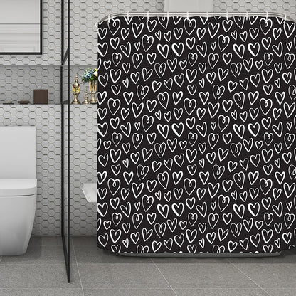 Cute Black And White Heart Pattern Print Polyester Shower Curtain
