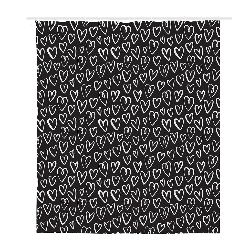 Cute Black And White Heart Pattern Print Polyester Shower Curtain