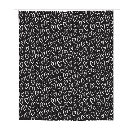 Cute Black And White Heart Pattern Print Polyester Shower Curtain