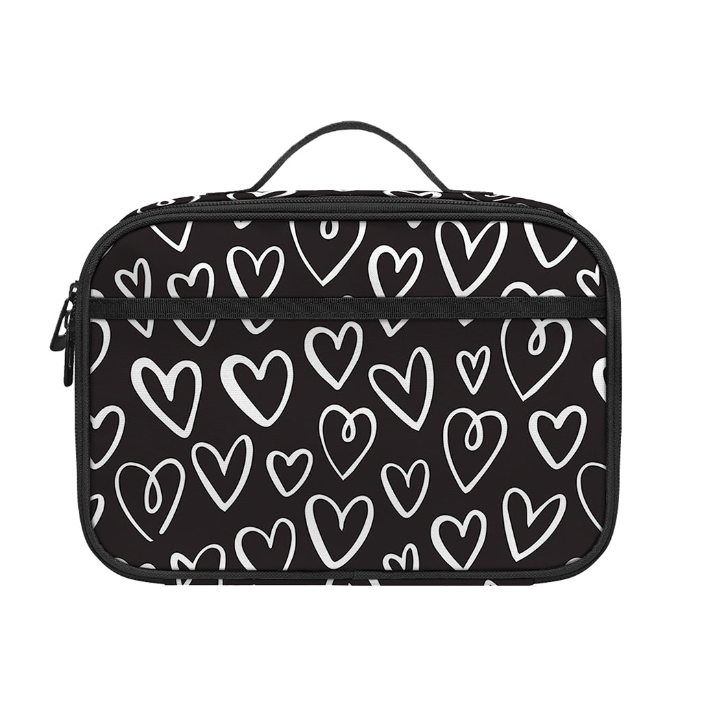 Cute Black And White Heart Pattern Print Portable Lunch Bag