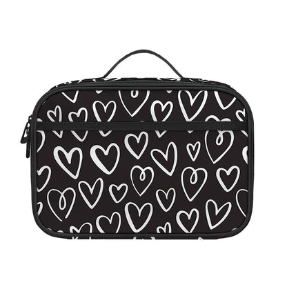 Cute Black And White Heart Pattern Print Portable Lunch Bag