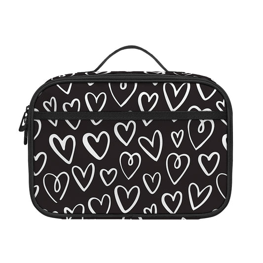 Cute Black And White Heart Pattern Print Portable Lunch Bag