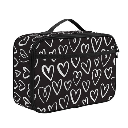 Cute Black And White Heart Pattern Print Portable Lunch Bag