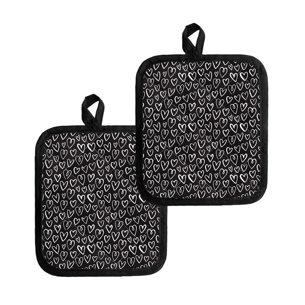 Cute Black And White Heart Pattern Print Pot Holders
