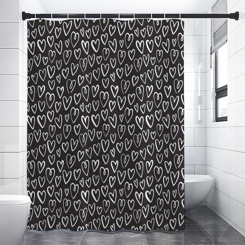Cute Black And White Heart Pattern Print Premium Shower Curtain
