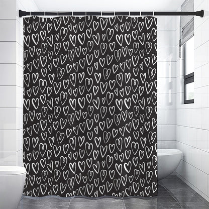 Cute Black And White Heart Pattern Print Premium Shower Curtain