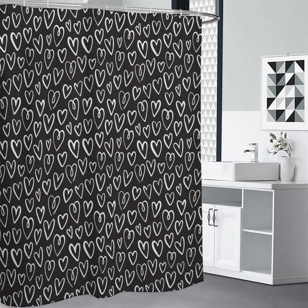 Cute Black And White Heart Pattern Print Premium Shower Curtain