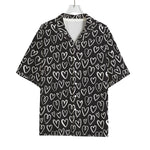 Cute Black And White Heart Pattern Print Rayon Hawaiian Shirt