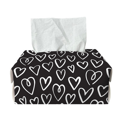 Cute Black And White Heart Pattern Print Rectangle Tissue Box Cover