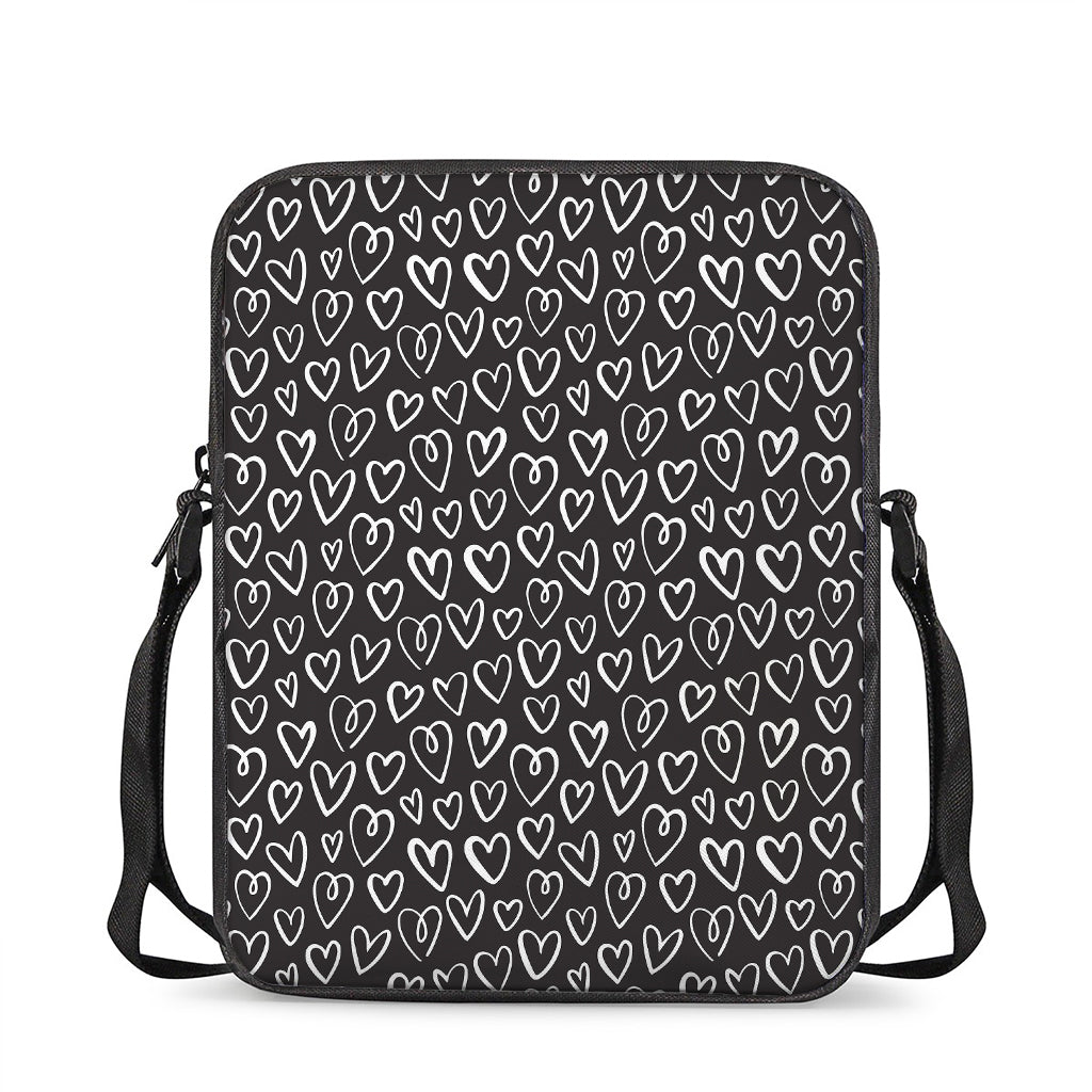 Cute Black And White Heart Pattern Print Rectangular Crossbody Bag