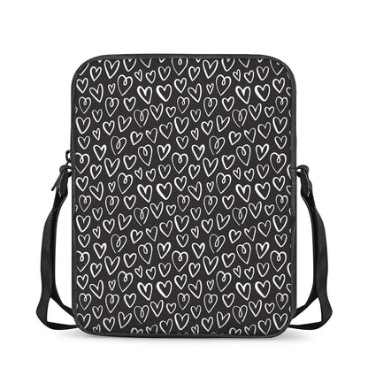 Cute Black And White Heart Pattern Print Rectangular Crossbody Bag