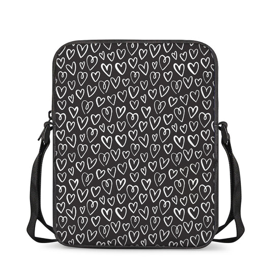 Cute Black And White Heart Pattern Print Rectangular Crossbody Bag