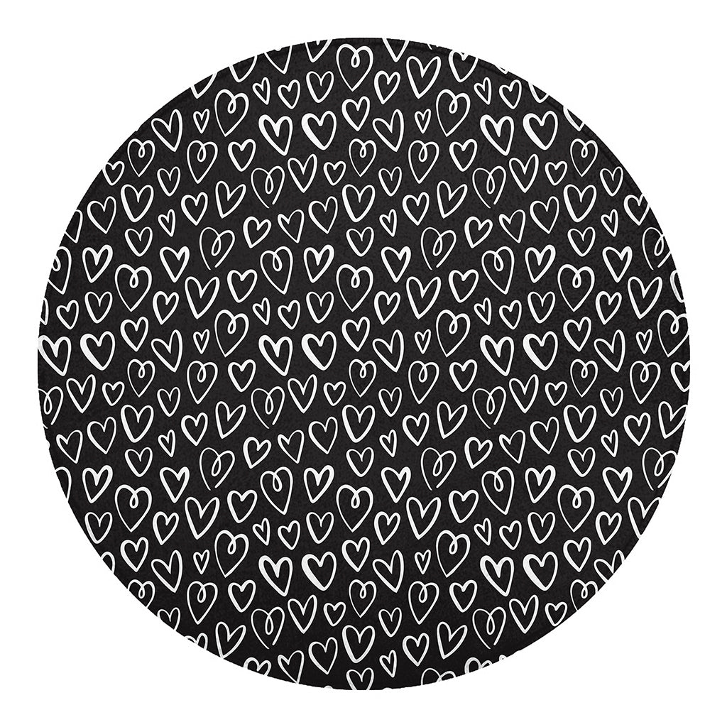 Cute Black And White Heart Pattern Print Round Blanket