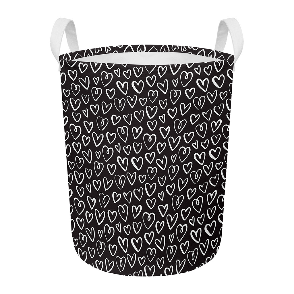 Cute Black And White Heart Pattern Print Round Laundry Basket