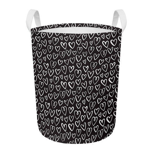 Cute Black And White Heart Pattern Print Round Laundry Basket