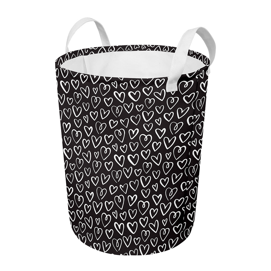 Cute Black And White Heart Pattern Print Round Laundry Basket
