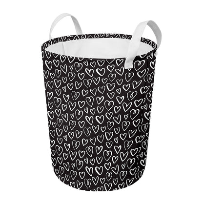 Cute Black And White Heart Pattern Print Round Laundry Basket