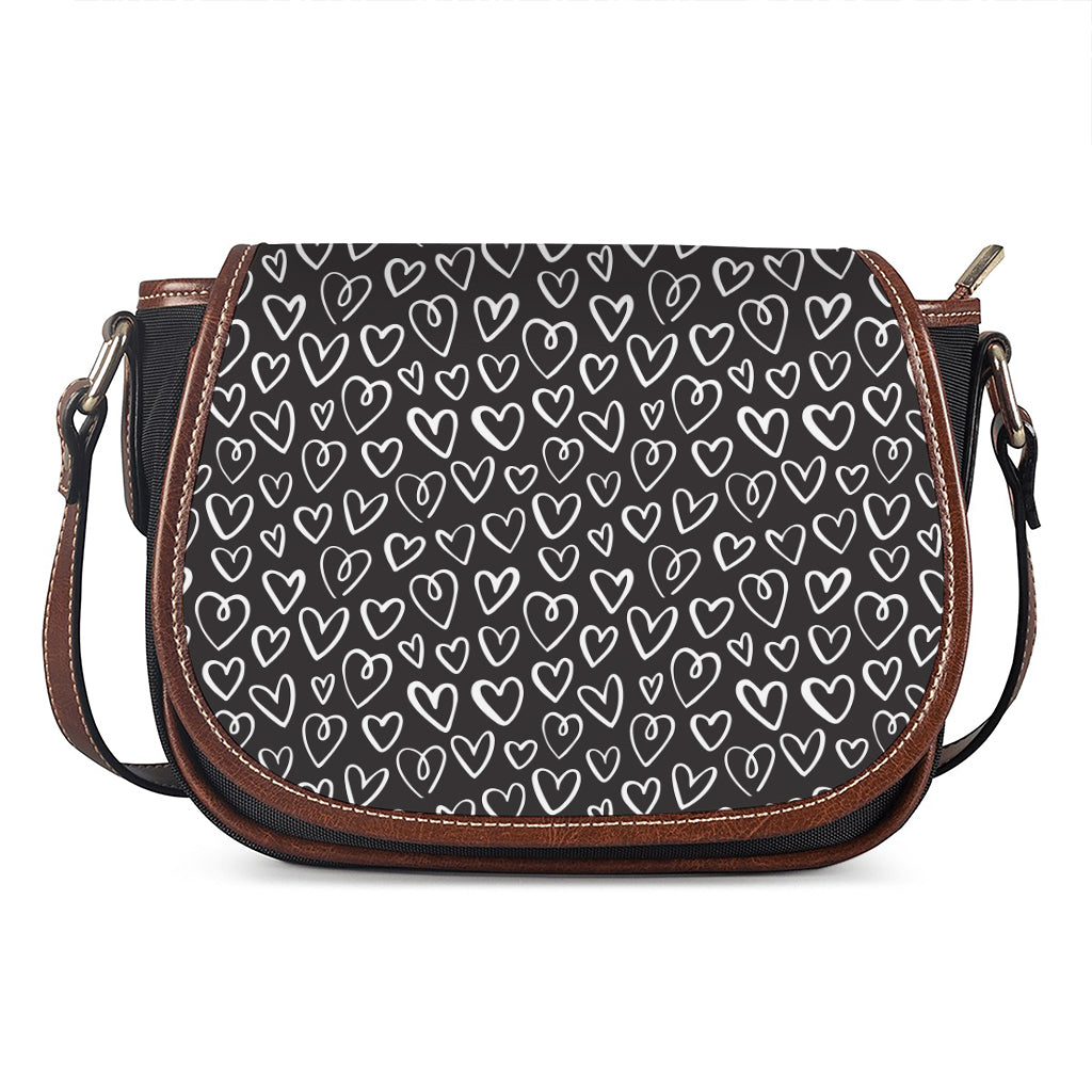 Cute Black And White Heart Pattern Print Saddle Bag