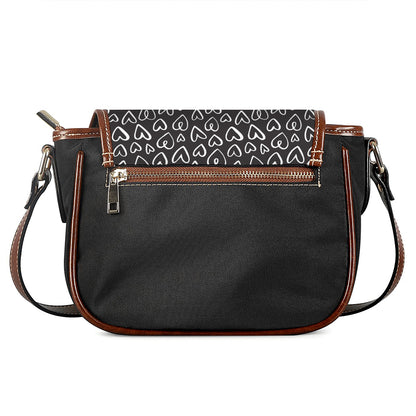 Cute Black And White Heart Pattern Print Saddle Bag
