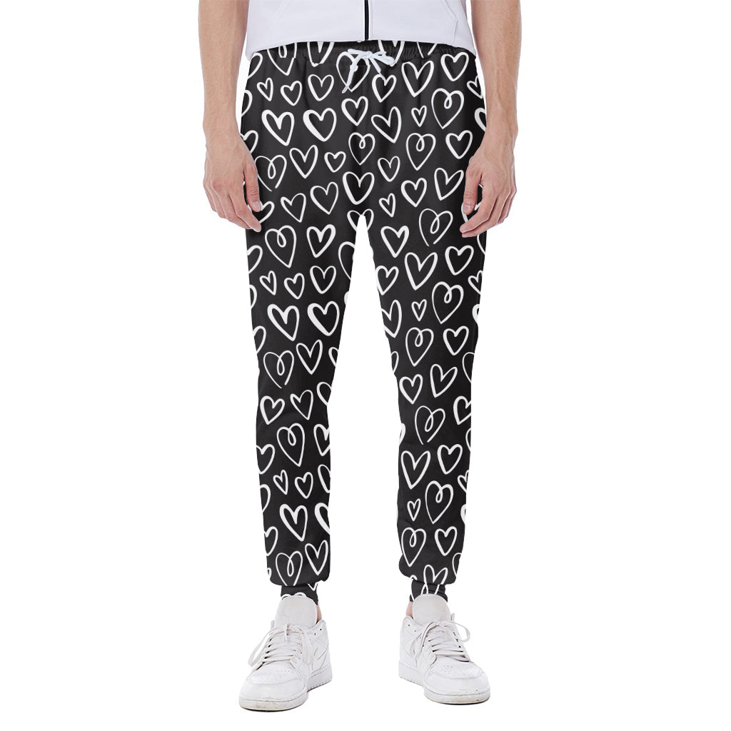 Cute Black And White Heart Pattern Print Scuba Joggers