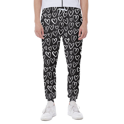 Cute Black And White Heart Pattern Print Scuba Joggers