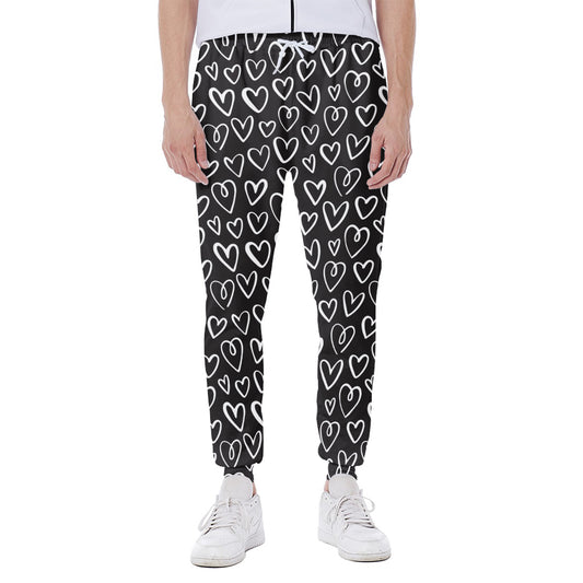 Cute Black And White Heart Pattern Print Scuba Joggers