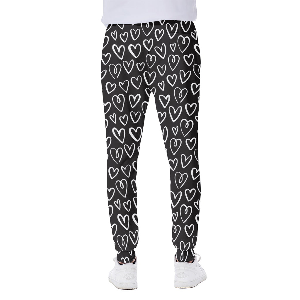 Cute Black And White Heart Pattern Print Scuba Joggers