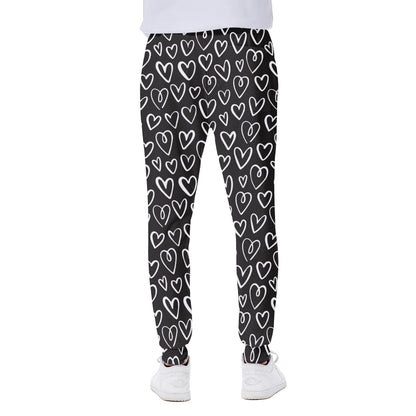Cute Black And White Heart Pattern Print Scuba Joggers