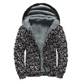 Cute Black And White Heart Pattern Print Sherpa Lined Zip Up Hoodie