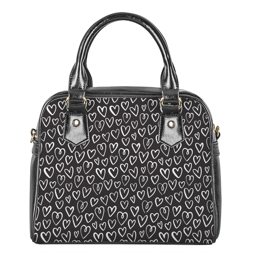 Cute Black And White Heart Pattern Print Shoulder Handbag