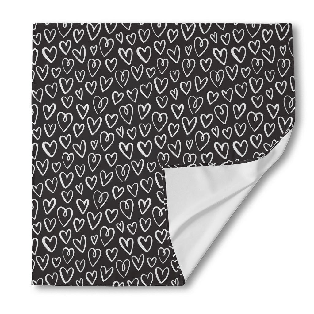 Cute Black And White Heart Pattern Print Silk Bandana