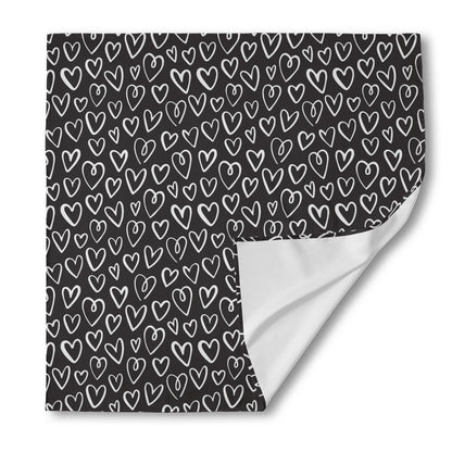 Cute Black And White Heart Pattern Print Silk Bandana