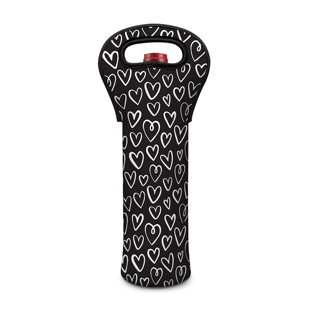 Cute Black And White Heart Pattern Print Single Neoprene Wine Tote