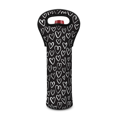 Cute Black And White Heart Pattern Print Single Neoprene Wine Tote