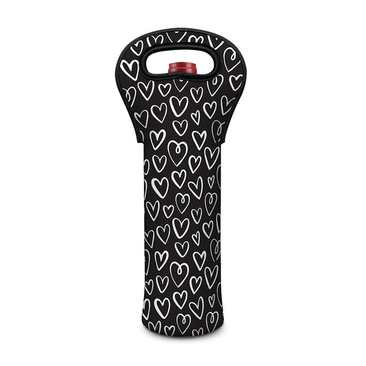 Cute Black And White Heart Pattern Print Single Neoprene Wine Tote