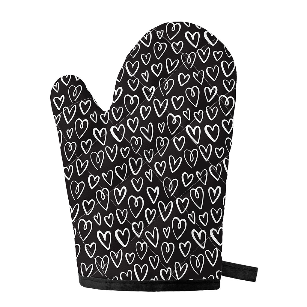 Cute Black And White Heart Pattern Print Single Oven Mitt