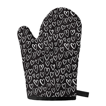 Cute Black And White Heart Pattern Print Single Oven Mitt