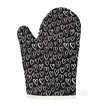 Cute Black And White Heart Pattern Print Single Oven Mitt