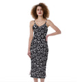 Cute Black And White Heart Pattern Print Slim Fit Midi Cami Dress