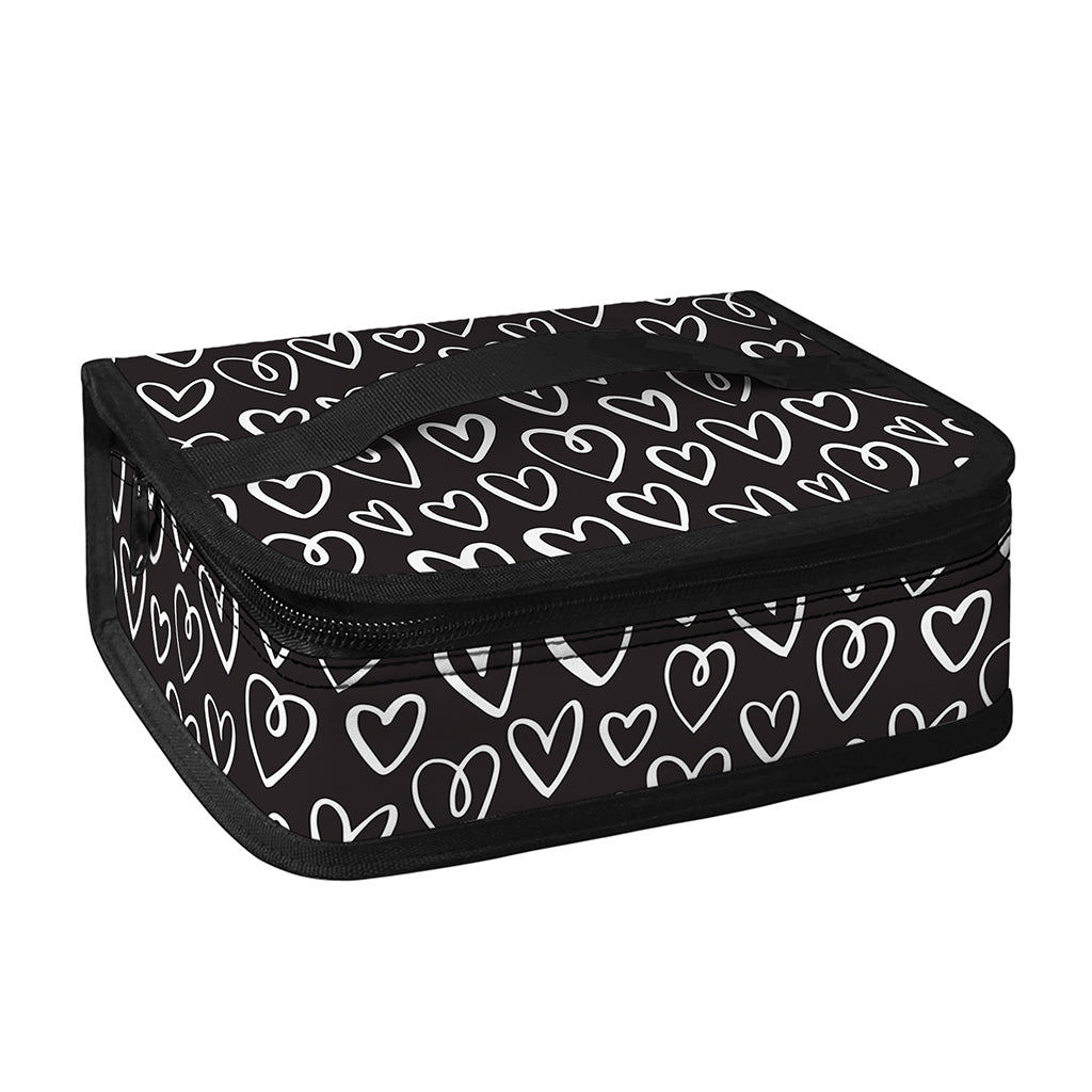 Cute Black And White Heart Pattern Print Small Lunch Bag