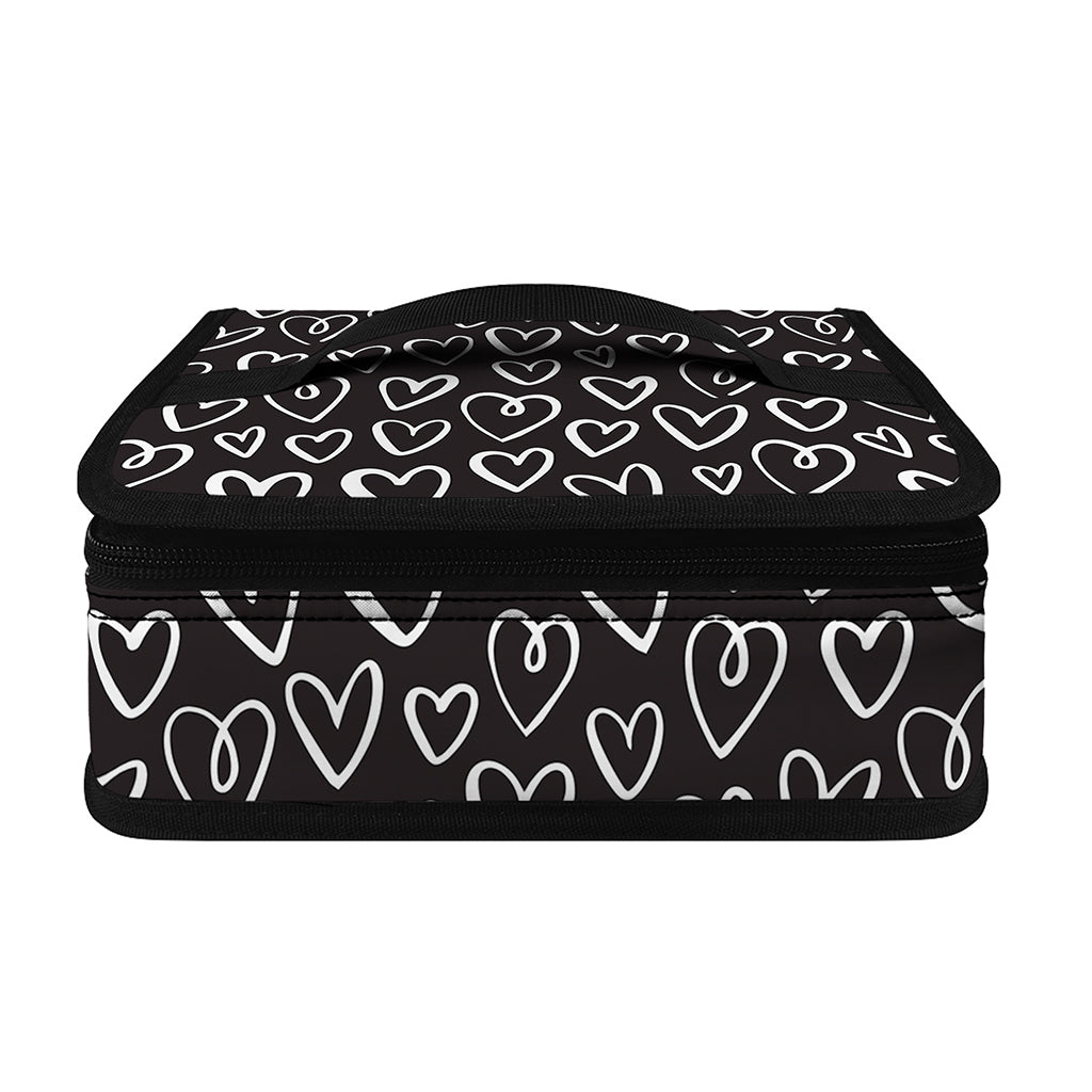 Cute Black And White Heart Pattern Print Small Lunch Bag