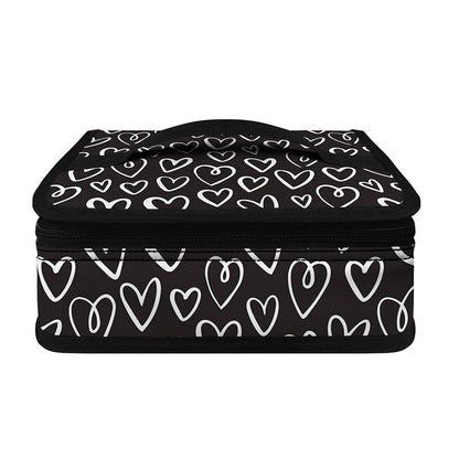 Cute Black And White Heart Pattern Print Small Lunch Bag