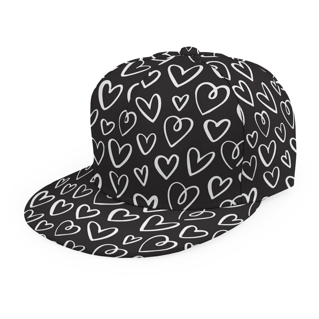 Cute Black And White Heart Pattern Print Snapback Cap